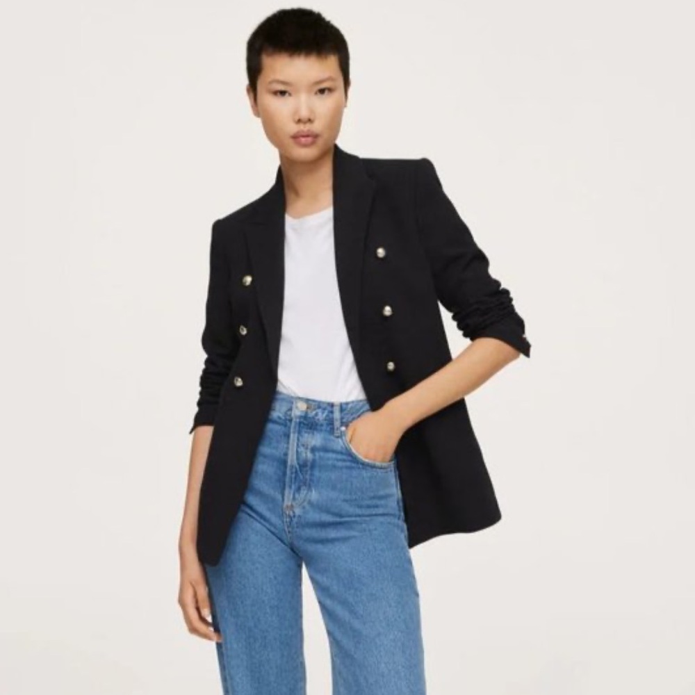 Mango Double-Breasted Blazer with Gold Buttons size Medium